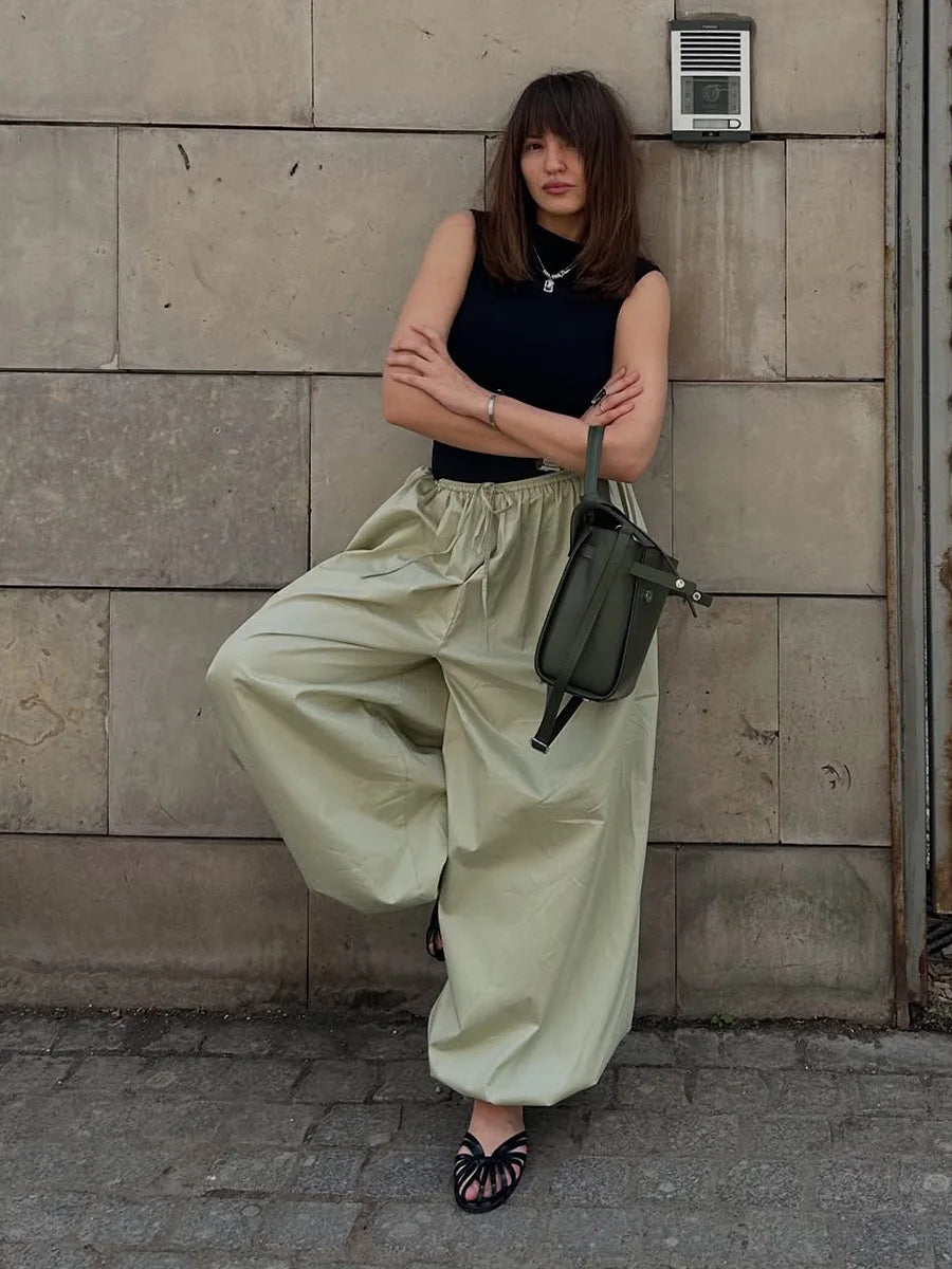 Women’s Lantern Wide-Leg Pants – 100% Cotton, Casual Autumn Street Style