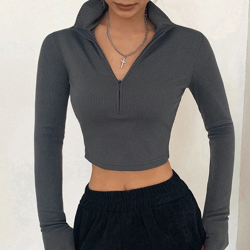 Women’s Slim Turtleneck Knit Crop Top – Sexy Long Sleeve Tee for Autumn & Winter