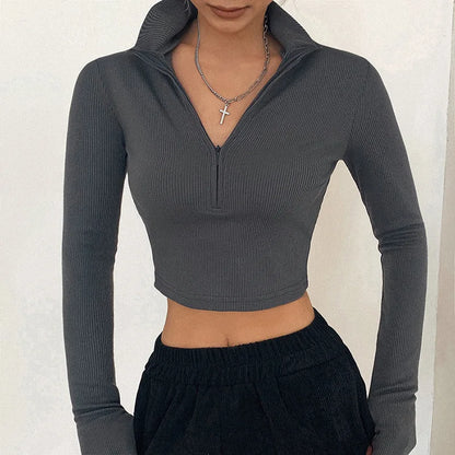 Women’s Slim Turtleneck Knit Crop Top – Sexy Long Sleeve Tee for Autumn & Winter