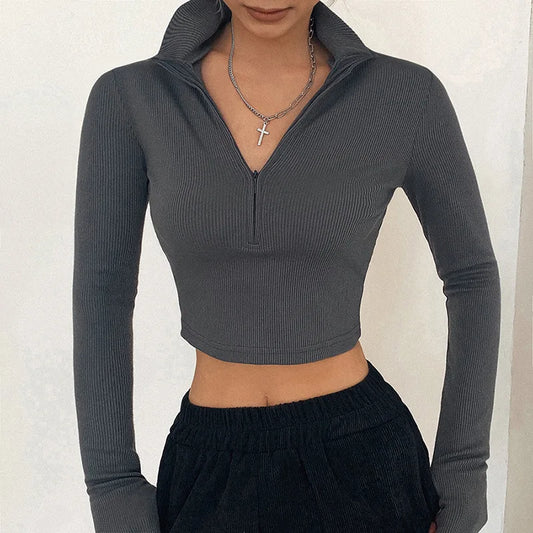 Women’s Slim Turtleneck Knit Crop Top – Sexy Long Sleeve Tee for Autumn & Winter