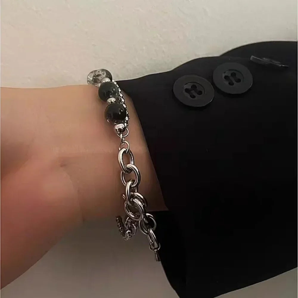 Unisex Stainless Steel Beaded Bracelet – Hip Hop Rock Style Accessory