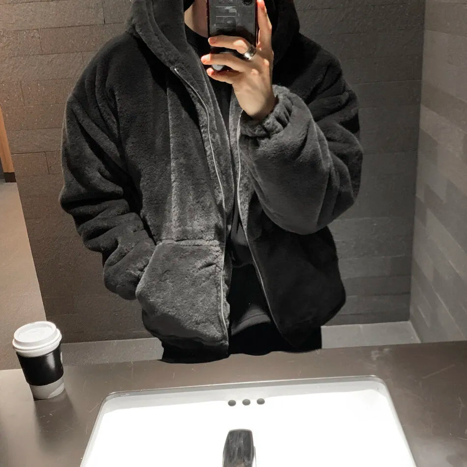 Men's Thick Winter Hooded Jacket – Casual Warm Outerwear with Zipper