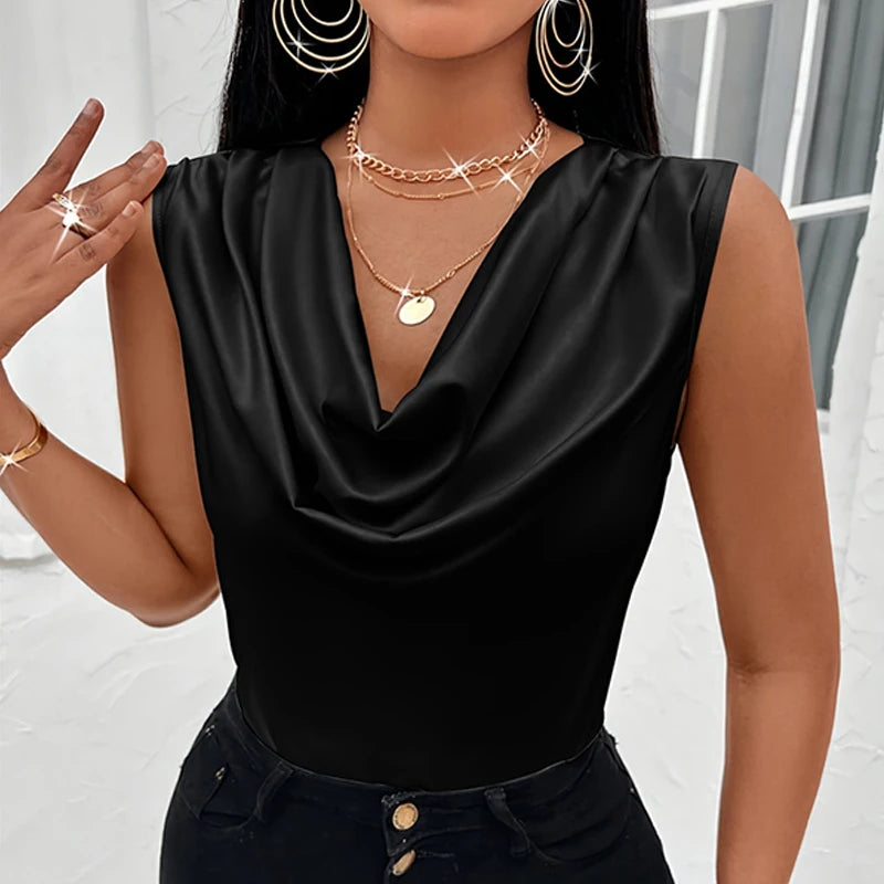 Women’s Satin Ruched Tank Top – Summer Casual Sleeveless Blouse