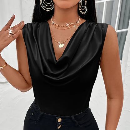 Women’s Satin Ruched Tank Top – Summer Casual Sleeveless Blouse