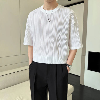 Summer Ice Silk Pleat short Sleeve T-shirt For Men