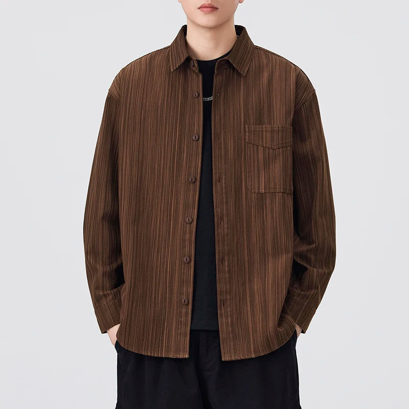 Striped Loose Fit Long Sleeve Shirt for Men – Casual Autumn/Winter