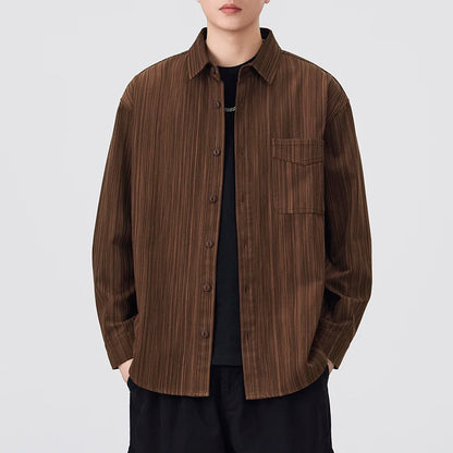 Striped Loose Fit Long Sleeve Shirt for Men – Casual Autumn/Winter