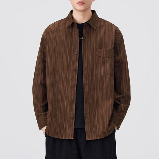 Striped Loose Fit Long Sleeve Shirt for Men – Casual Autumn/Winter