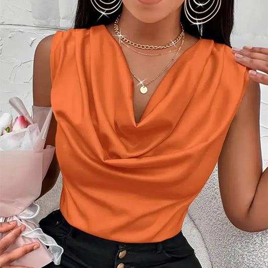 Women’s Satin Ruched Tank Top – Summer Casual Sleeveless Blouse