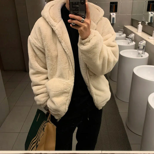 Men's Thick Winter Hooded Jacket – Casual Warm Outerwear with Zipper