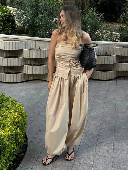 Women’s Lantern Wide-Leg Pants – 100% Cotton, Casual Autumn Street Style