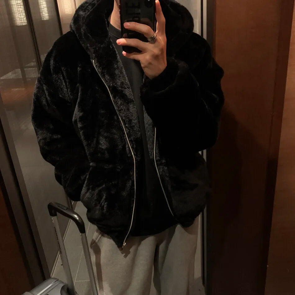 Men's Thick Winter Hooded Jacket – Casual Warm Outerwear with Zipper