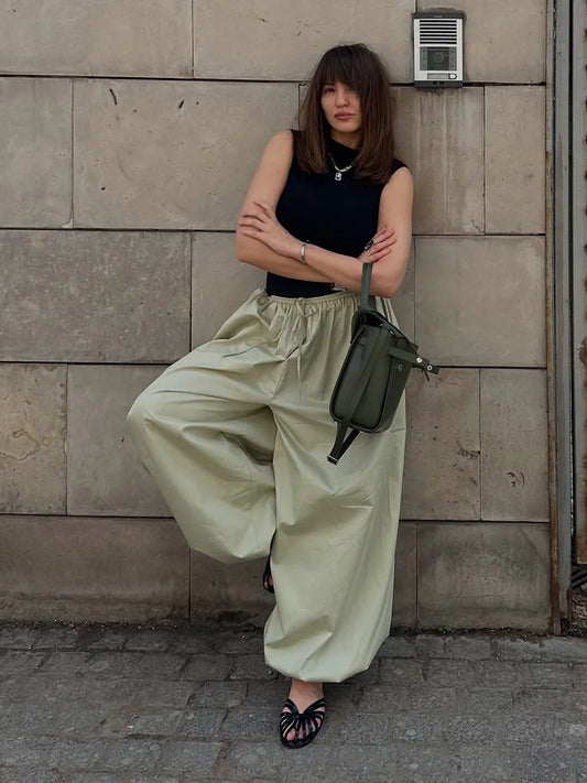 Women’s Lantern Wide-Leg Pants – 100% Cotton, Casual Autumn Street Style