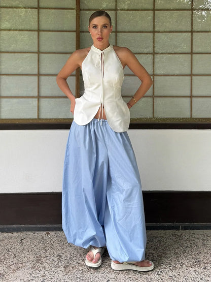 Women’s Lantern Wide-Leg Pants – 100% Cotton, Casual Autumn Street Style