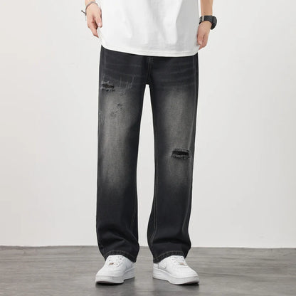 Men’s Loose Wide-Leg Distressed Jeans – Casual Spring & Summer Denim