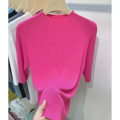 Women’s Slim Fit Office Blouse – Solid Color Long Sleeve Knit Top