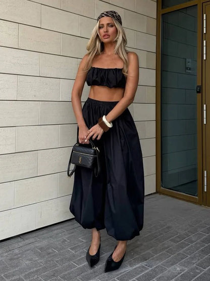 Women’s Lantern Wide-Leg Pants – 100% Cotton, Casual Autumn Street Style