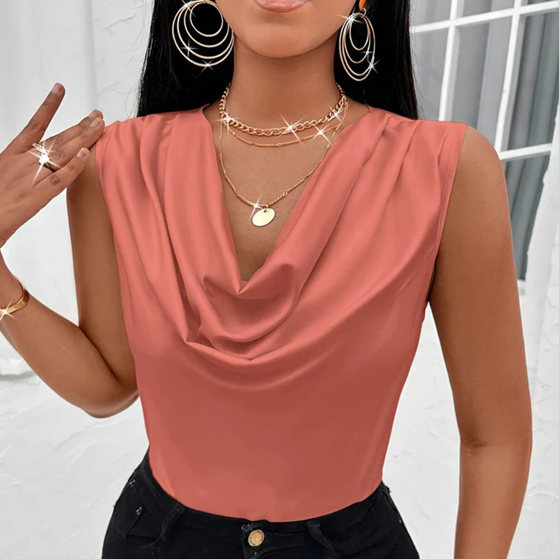 Women’s Satin Ruched Tank Top – Summer Casual Sleeveless Blouse