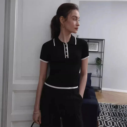 Elegant Short Sleeve Knitted Polo for Women – Slim Fit