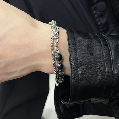 Unisex Stainless Steel Beaded Bracelet – Hip Hop Rock Style Accessory
