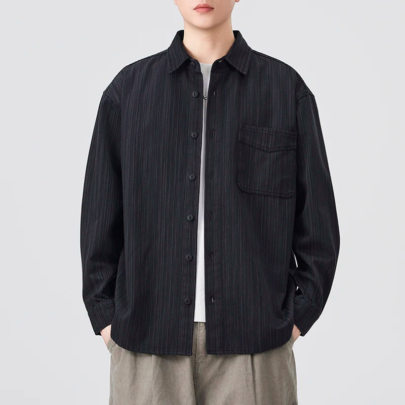 Striped Loose Fit Long Sleeve Shirt for Men – Casual Autumn/Winter