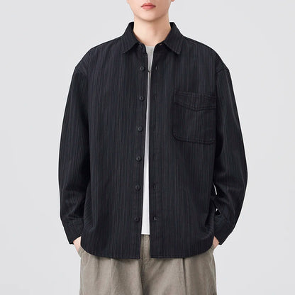 Striped Loose Fit Long Sleeve Shirt for Men – Casual Autumn/Winter